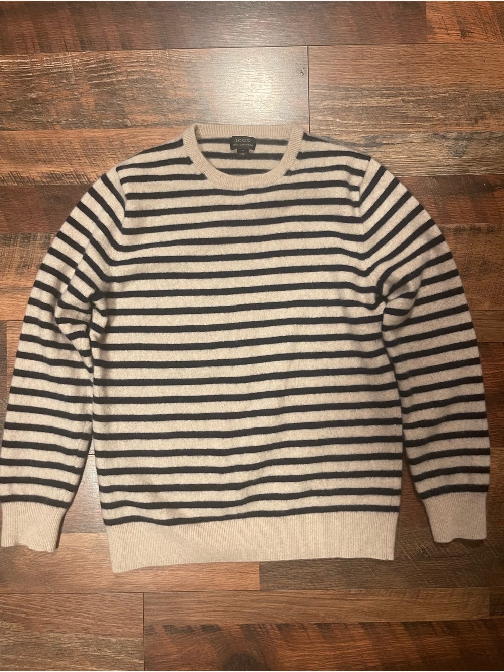 J. Crew CashmereCream and Navy Striped Crew Sweater
